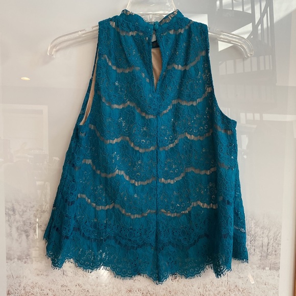 NWT LOVE FIRE Teal Lace, Lined Sleeveless Shirt Top Blouse Boho Blouse - Picture 7 of 9